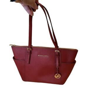 Women's Michael Kors Red Jet Set Travel Large Top Zip Tote Bag